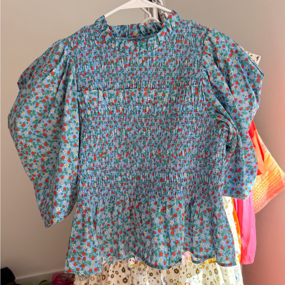 Sea New York Blue Floral Smocked Peplum Blouse